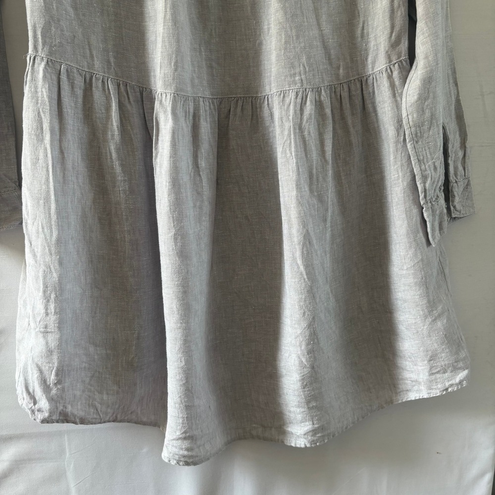 Ralston 100% Linen Tunic Top Grey Long Sleeve High Low Button Front Womens M/L - Picture 7 of 11